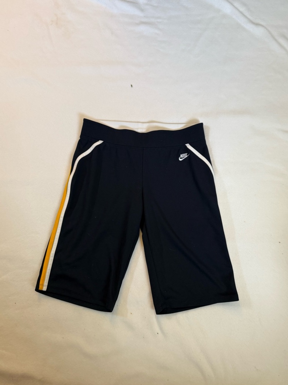 Nike Navy Shorts with White Trim and Yellow Side Stripe size small